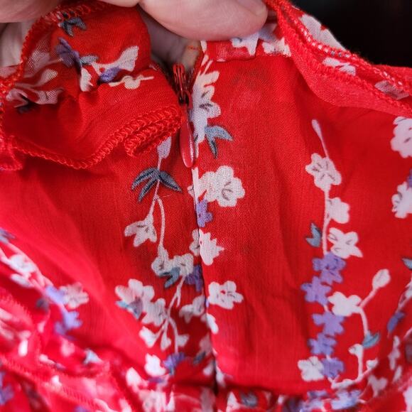 SELFIE LESLIE Laney Red Floral Chiffon Ruffled Mini Dress Womens Extra Large XL - Picture 8 of 11